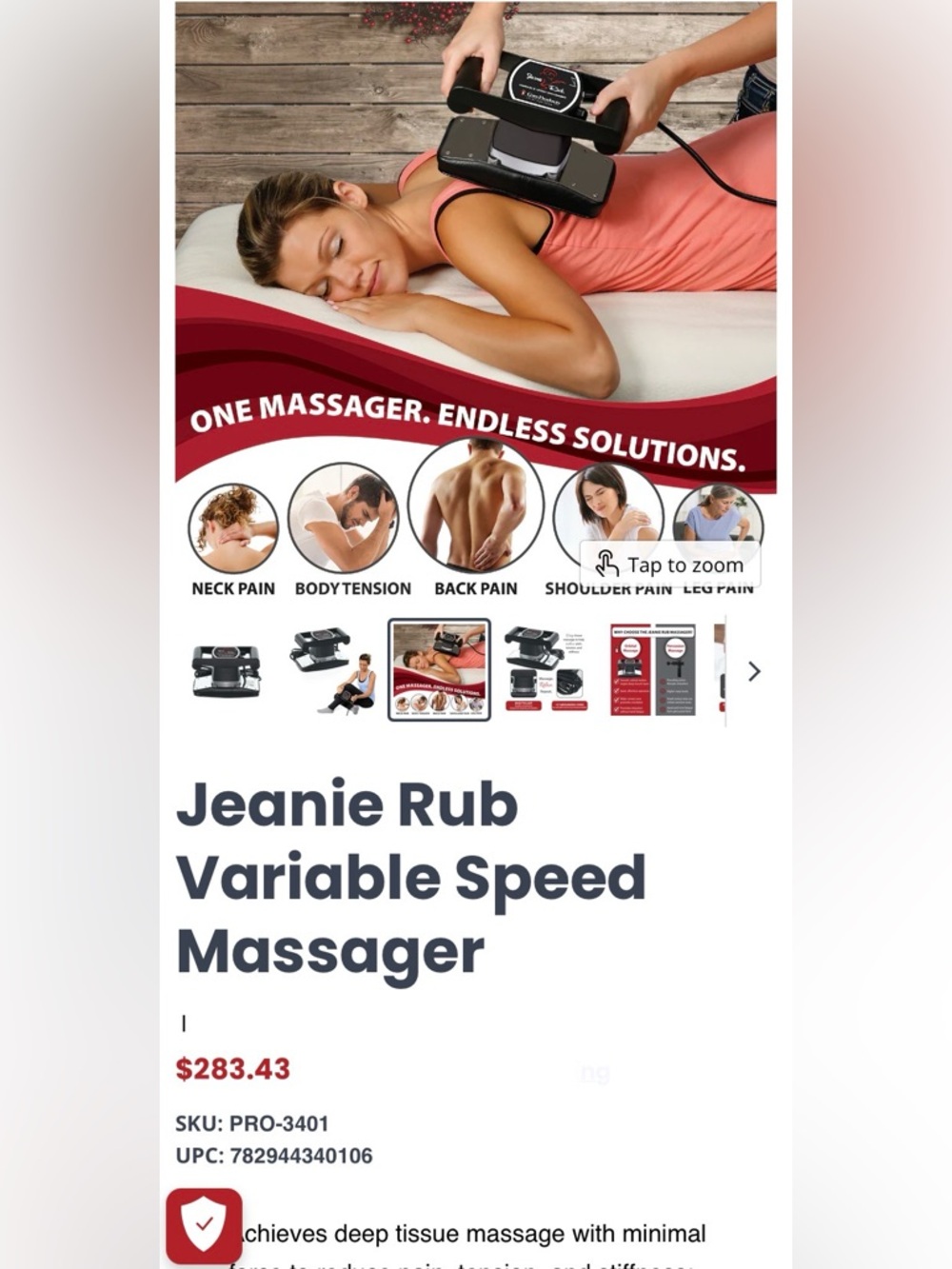 Jeanie Rub Variable Speed Massager - Black - Picture 3 of 12